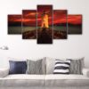5 panels lighthouse in red canvas art