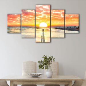 5 panels romantic beach sunset canvas art