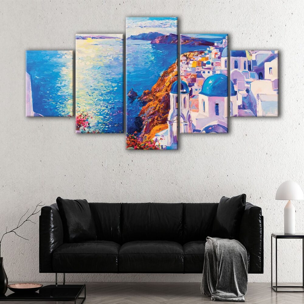 5 panels santorini greece canvas art