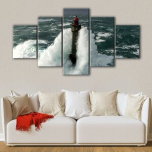 5 panels submerged lighthouse canvas art
