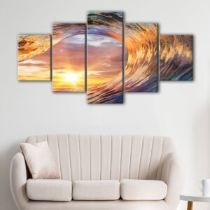 5 panels sun in wave canvas art