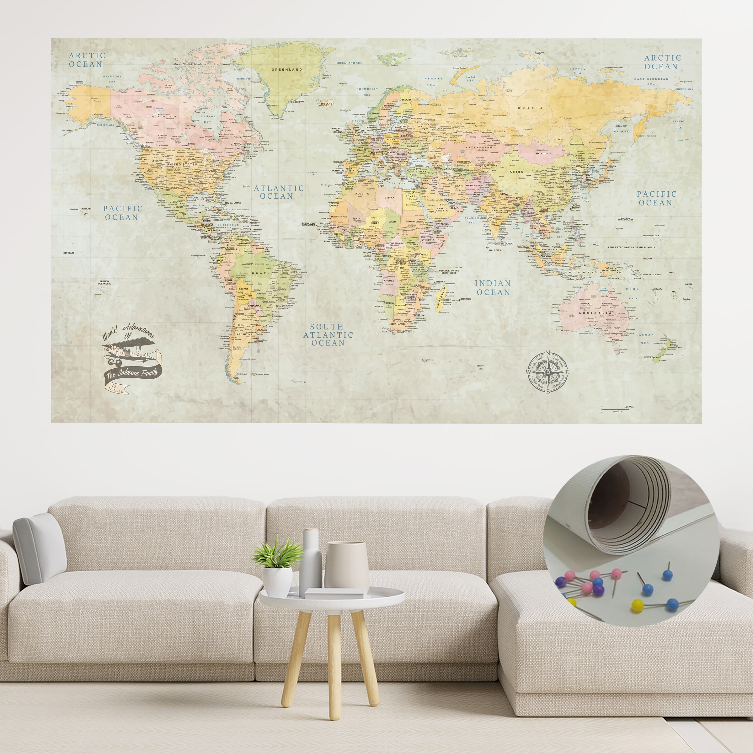 Vintage World Atlas Map Wall Mural Fabric Decal