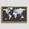 dark grey push pin world map - beige frame