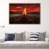 lighthouse in red floating frame canvas