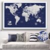 navy blue push pin world map- featured