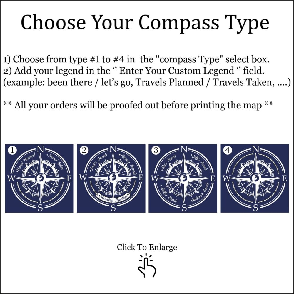 navy blue world map - custom compass