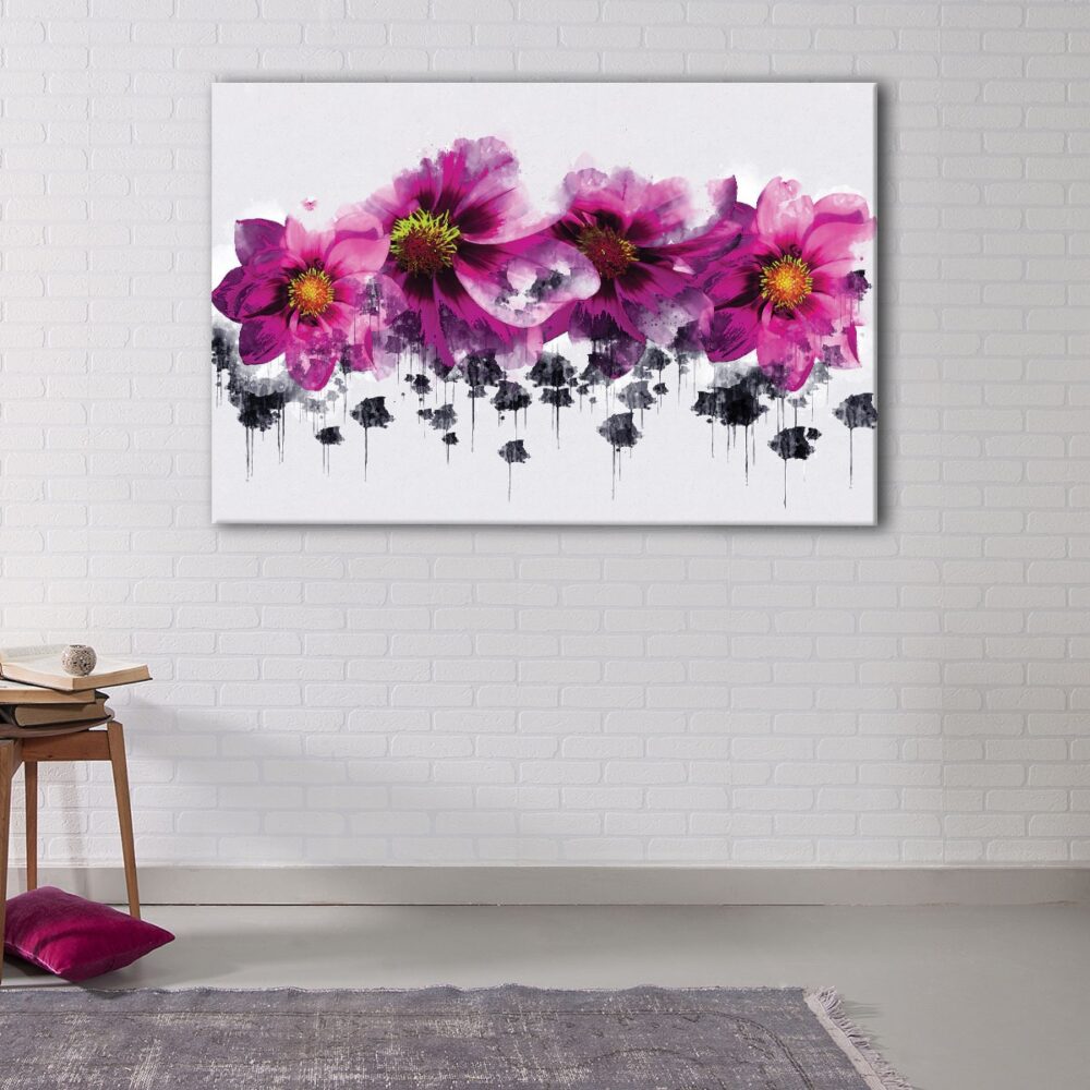 1 panels pink watercolor flowers canvas art