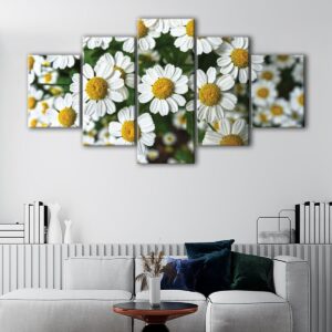 5 panels white daisy flowers canvas art