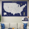 Blue Gold push pin usa map rolled
