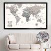 Farmhouse push pin world map framed