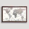 Monuments push pin world map - Brown frame