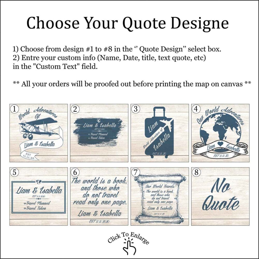 Rustic push pin world map quote personalization