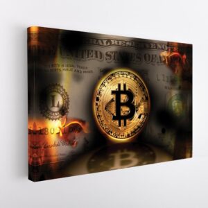 3 panels bitcoin burning dollar canvas art