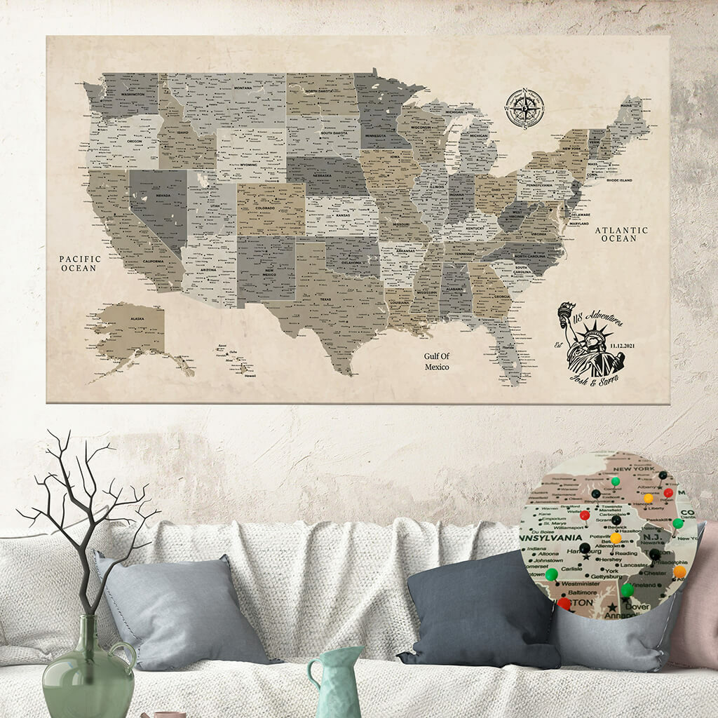 Vintage Push Pin USA Map