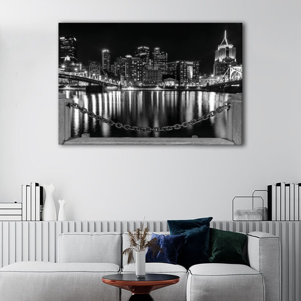5 panels pittsburgh at night canvas art