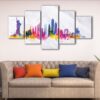 5 panels new york watercolor skyline canvas art