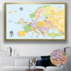 Atlas push pin europe map framed