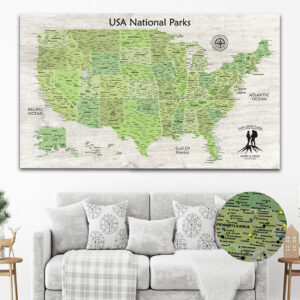 USA National Parks Push Pin Map - green edition featured