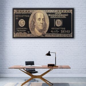 golden 100 dollar bill canvas