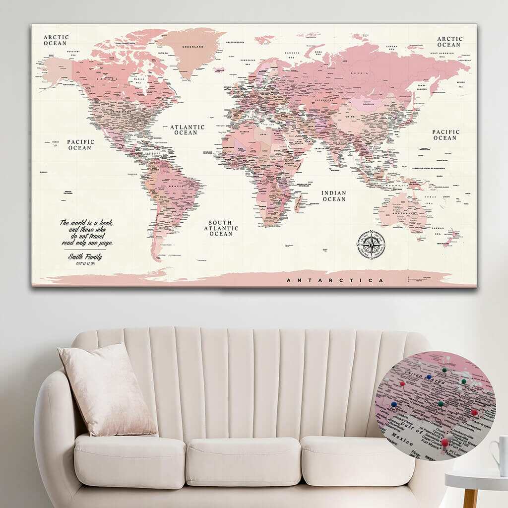 Pink Push Pin World Map