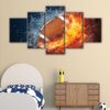 5 panels fire water football canvas art