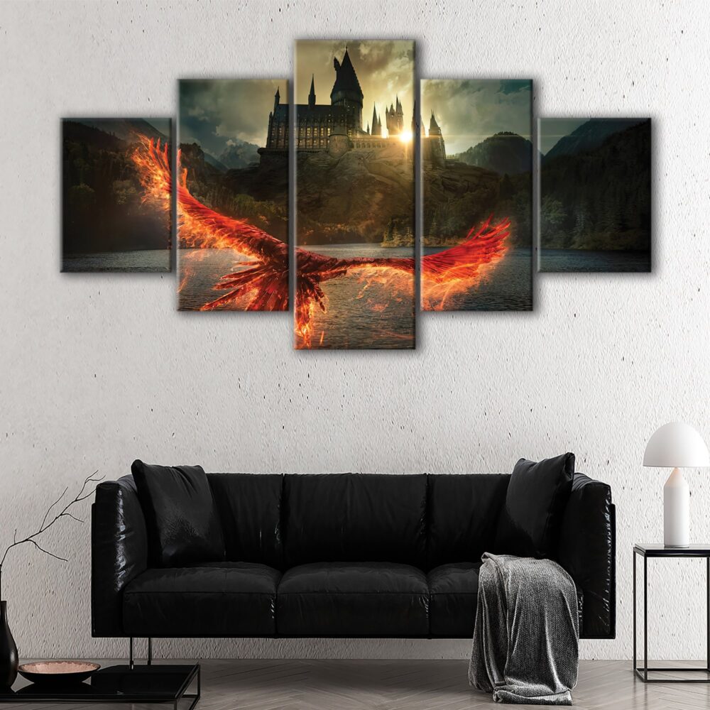 5 panels flying phoenix canvas art