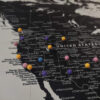 Black & White push pin world map - usa zoom