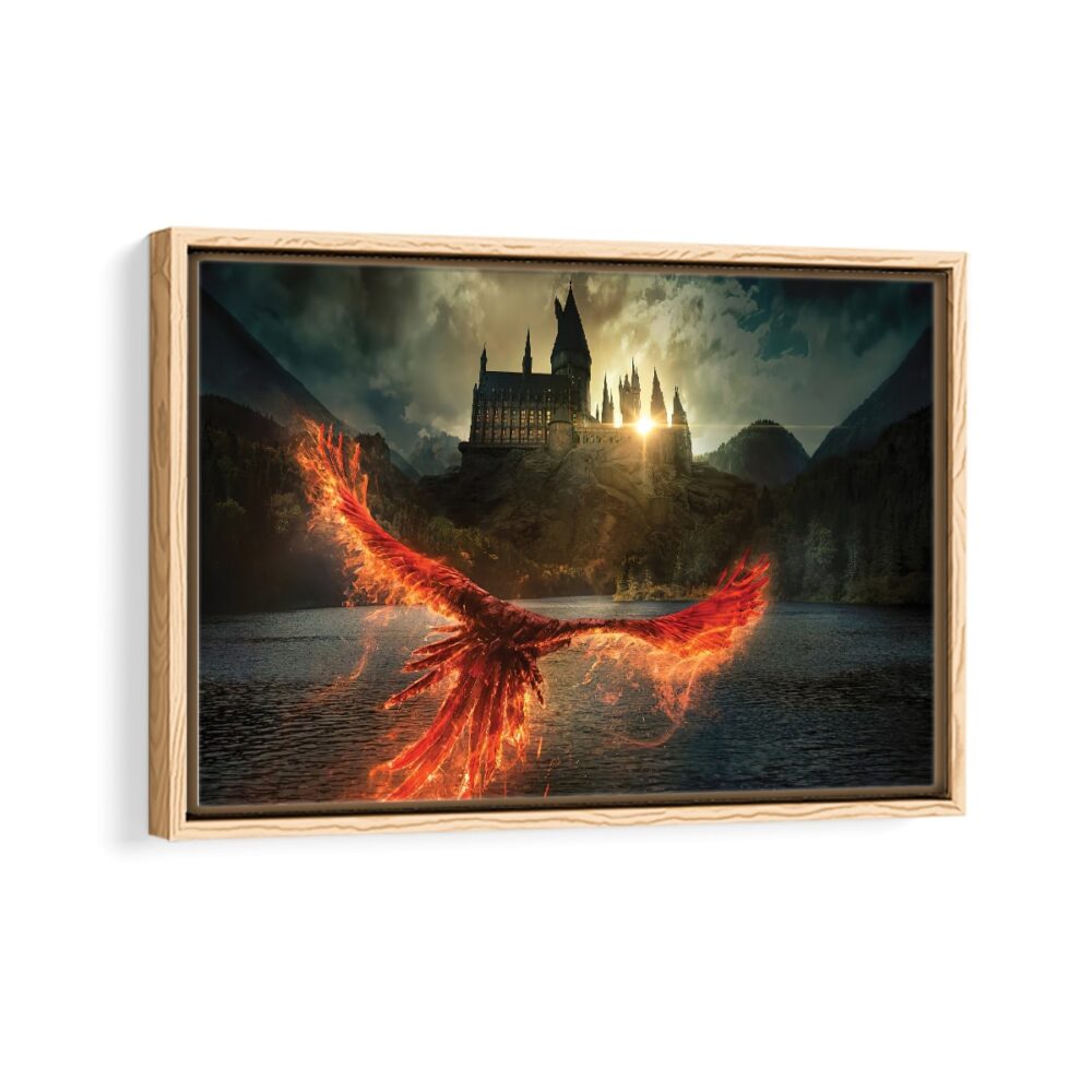 flying phoenix framed canvas natural beige
