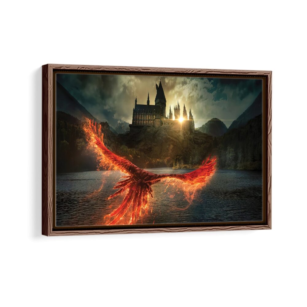 flying phoenix framed canvas walnut brown