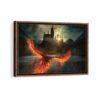 flying phoenix framed canvas walnut brown