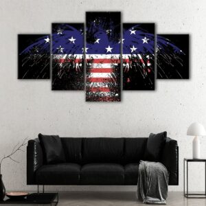 5 panels eagle american flag canvas art