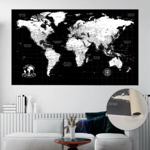 Cork board world map - includes 100 map pins - wood gift idea