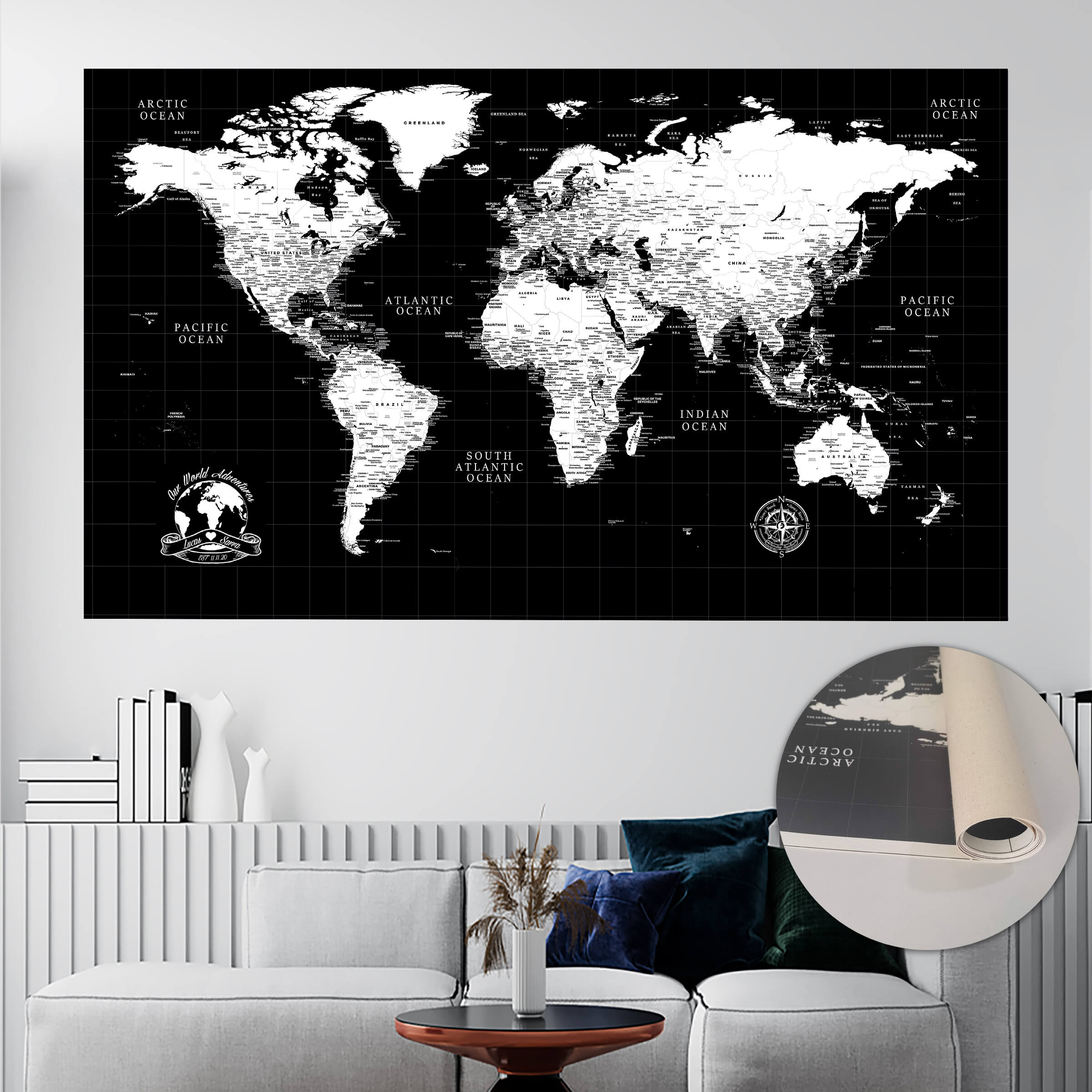 Wood Magnetic Poster Holder 18 Without Poster Black Hanger Frame for World  Map Picture Photo Painting