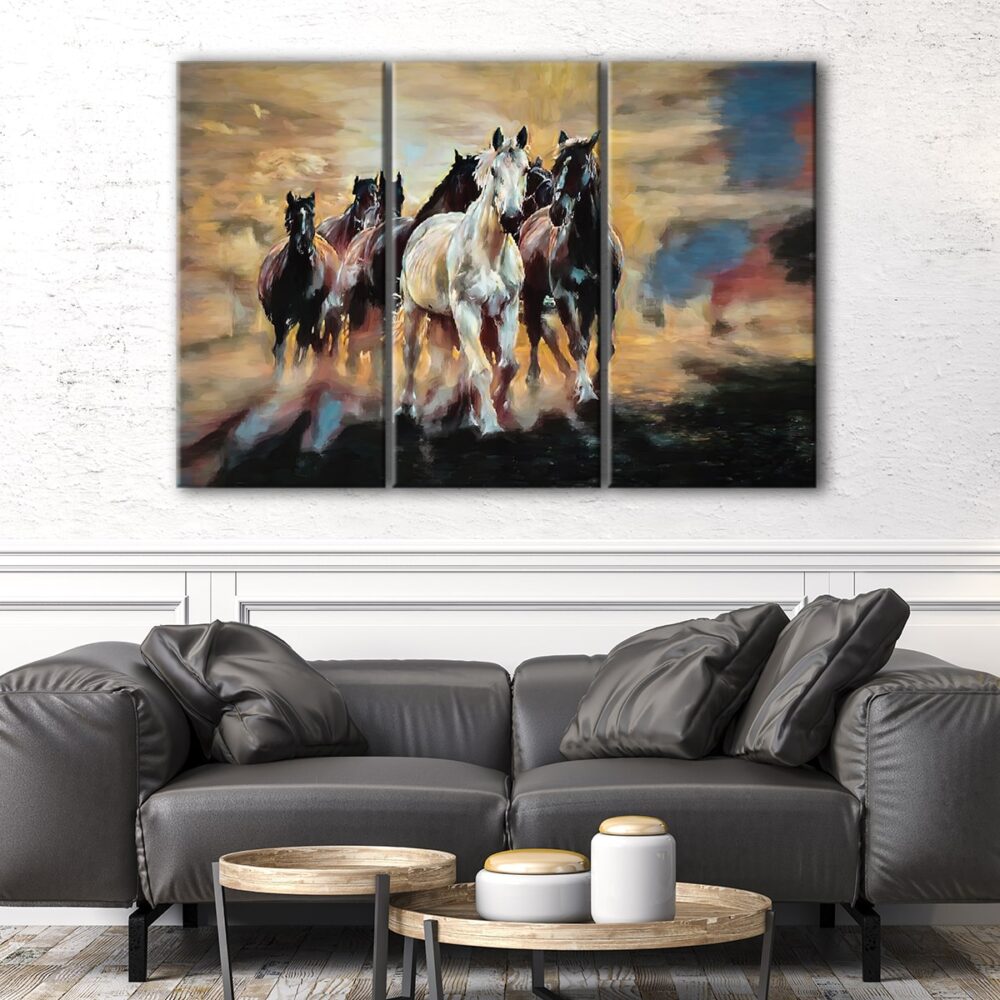 3 panels arabian horses canvas art