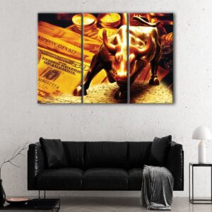 3 panels golden bull canvas art