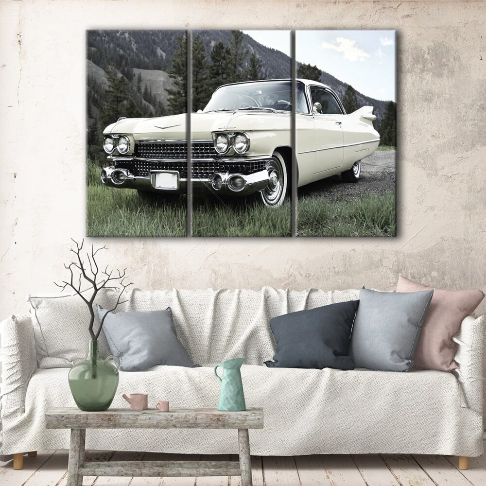 3 panels white chevy impala canvas art