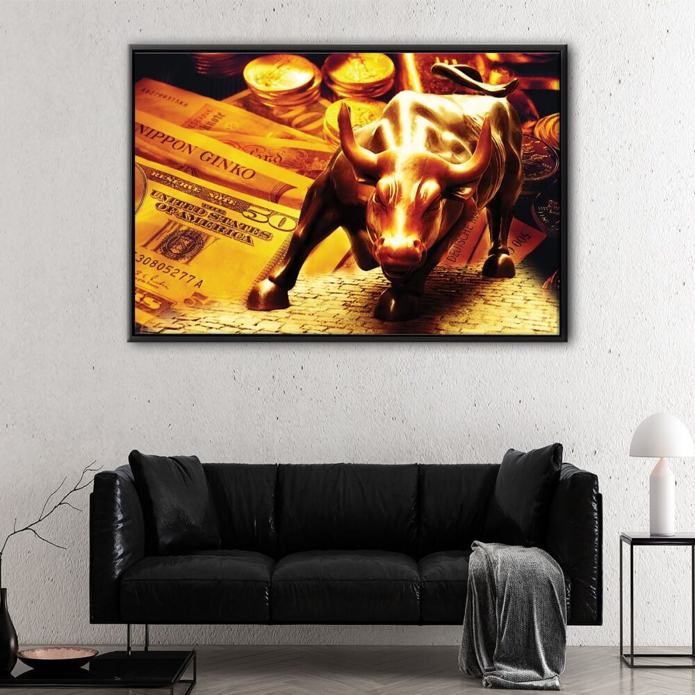 golden bull floating frame canvas