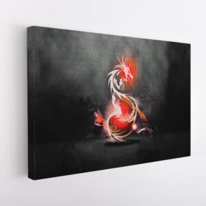 5 panels red dragon canvas art