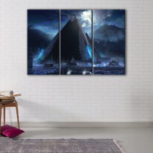 3 panels blue pyramid canvas art
