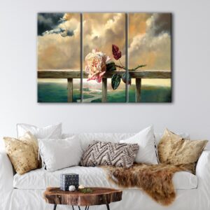 3 panels rose on the beach canvas art