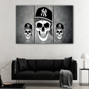 3 panels yankees gangster skull canvas art