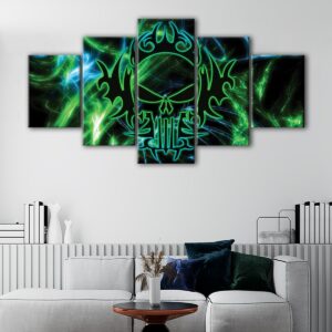 5 panels electric green skull canvas art