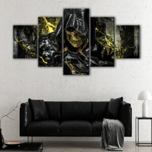 5 panels golden skull canvas art
