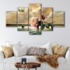 5 panels rose on the beach canvas art