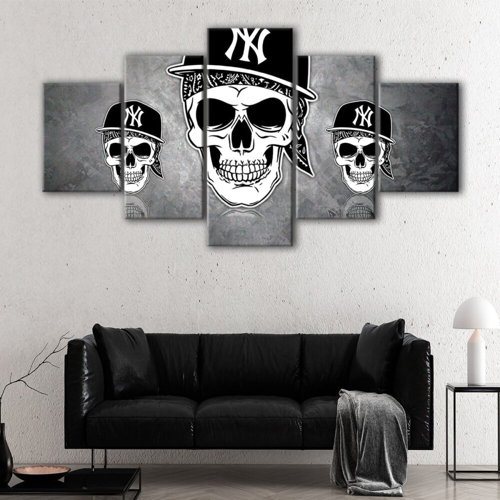 tableau crâne gangster des yankees 5 pièces