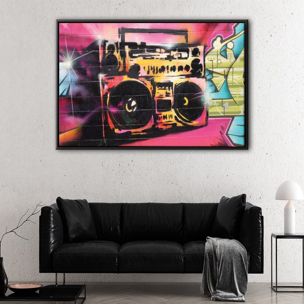 hip hop boombox floating frame canvas