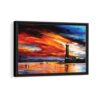 lighthouse sunset giclee framed canvas black frame