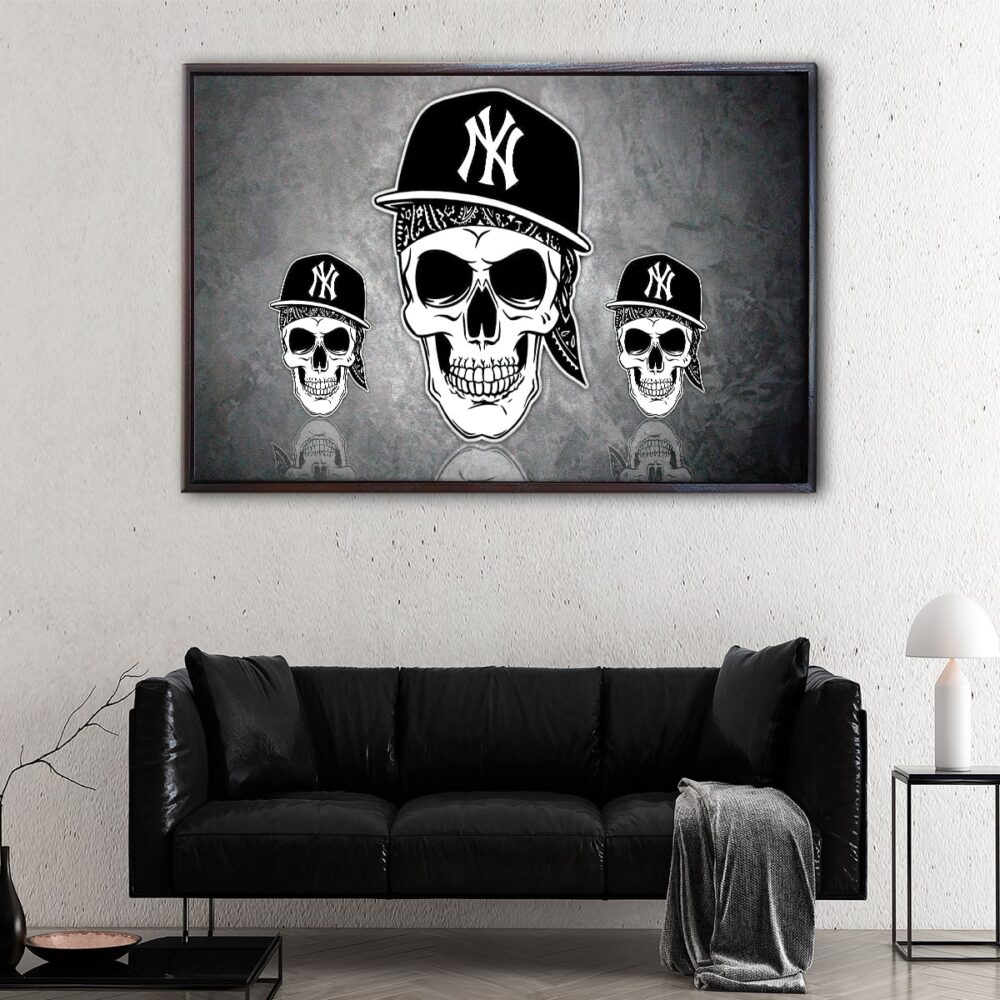 tableau crâne gangster des yankees avec cadre flottant