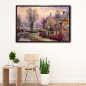Lamplight Lane floating frame canvas