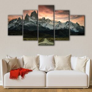 5 panels patagonia mountain road canvas art